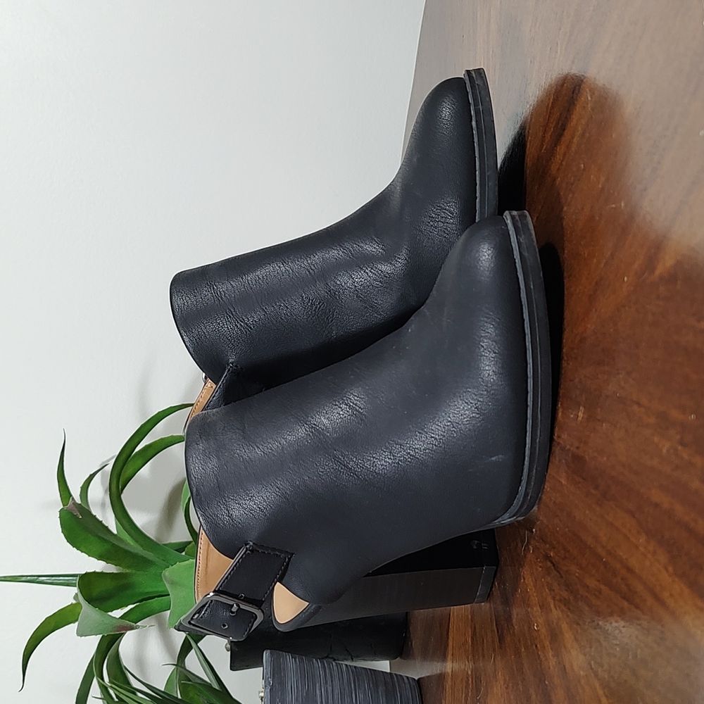 Boots: Faux Leather Slingback Closed Toe Booties - Picture 1 of 7